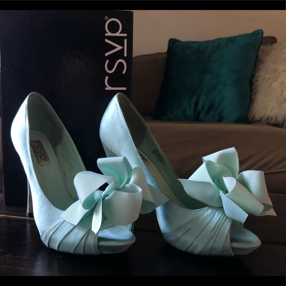 RSVP mint green satin heels